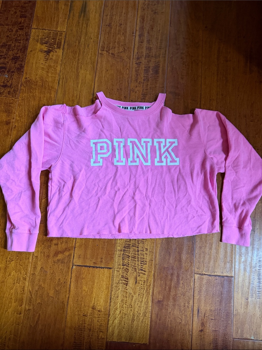 PINK Victoria's Secret Girls' Bright Pink Logo Cropped Sweatshirt